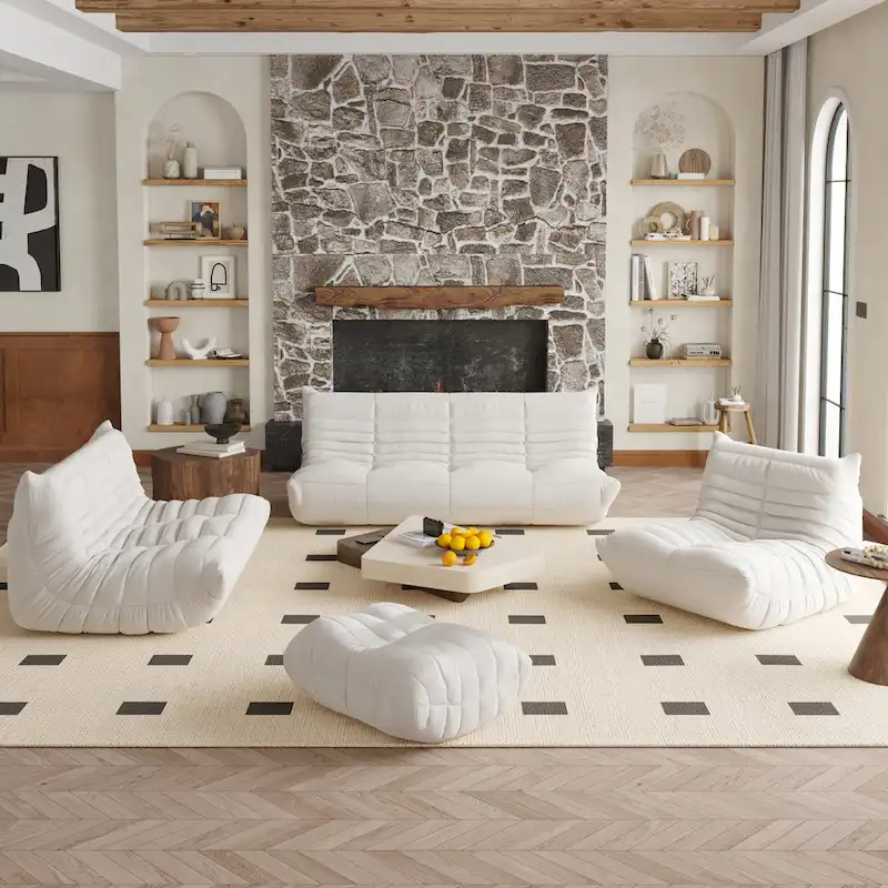 Fireside Chair Single Sofa Teddy Fabric Bean Bag Chair