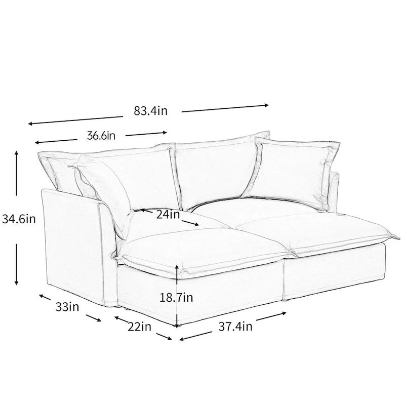 83.4 Chenille 2-Seater Sectional Sofa with Ottomans