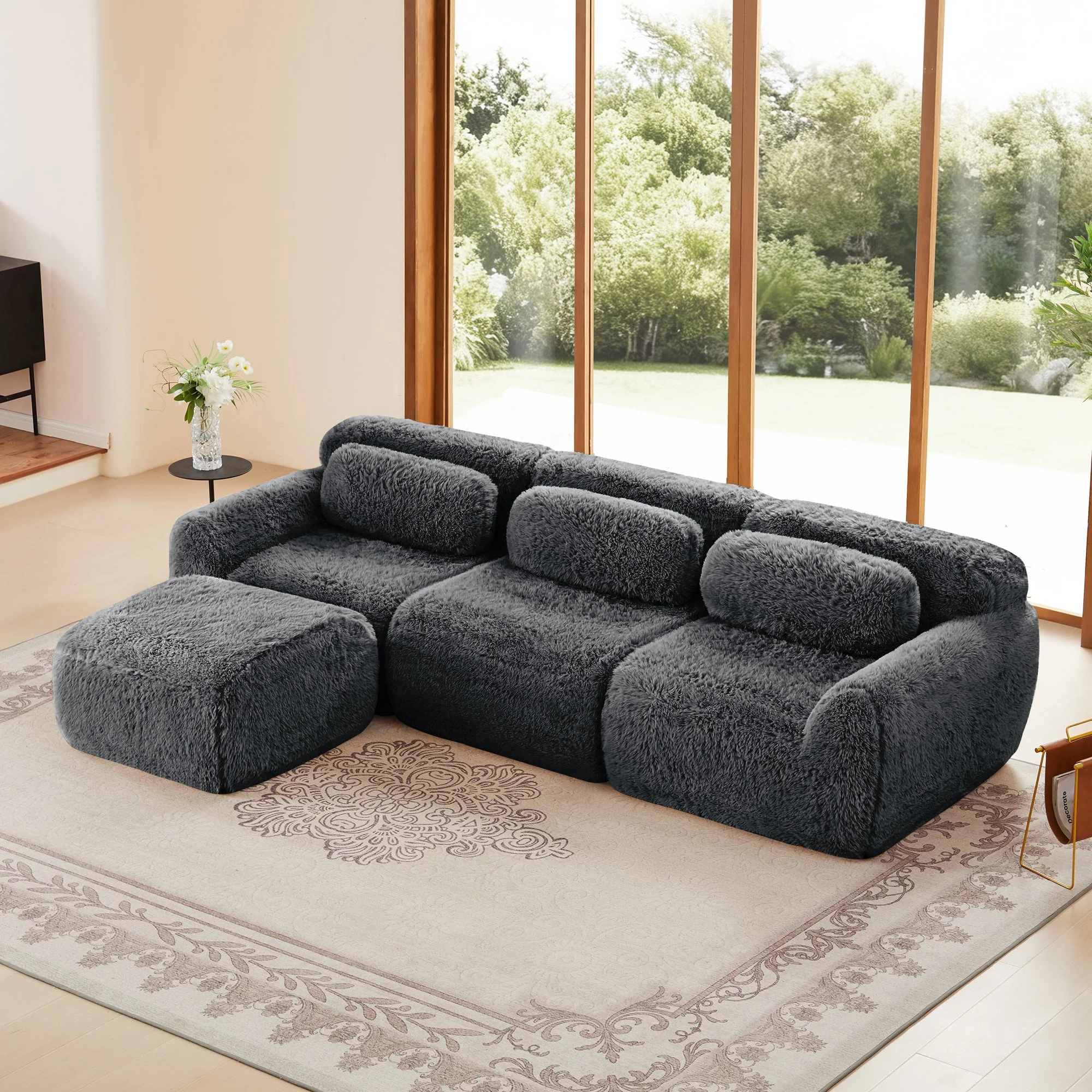 Soft And Fluffy Plush Boneless Modular Sofa with Ottoman
