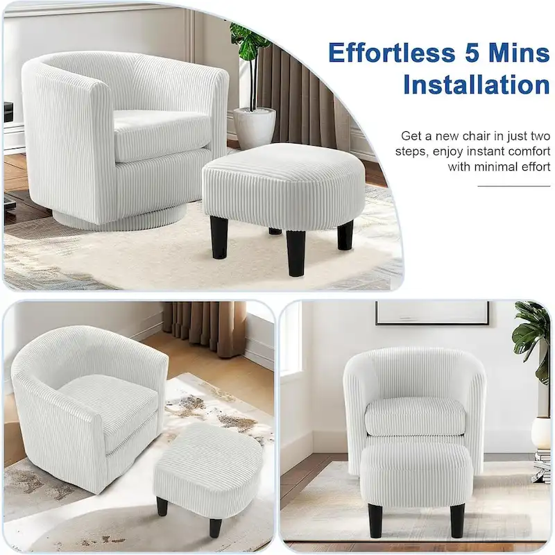 360 Swivel Accent Chair with Ottoman, Barrel Chair with Upholstered