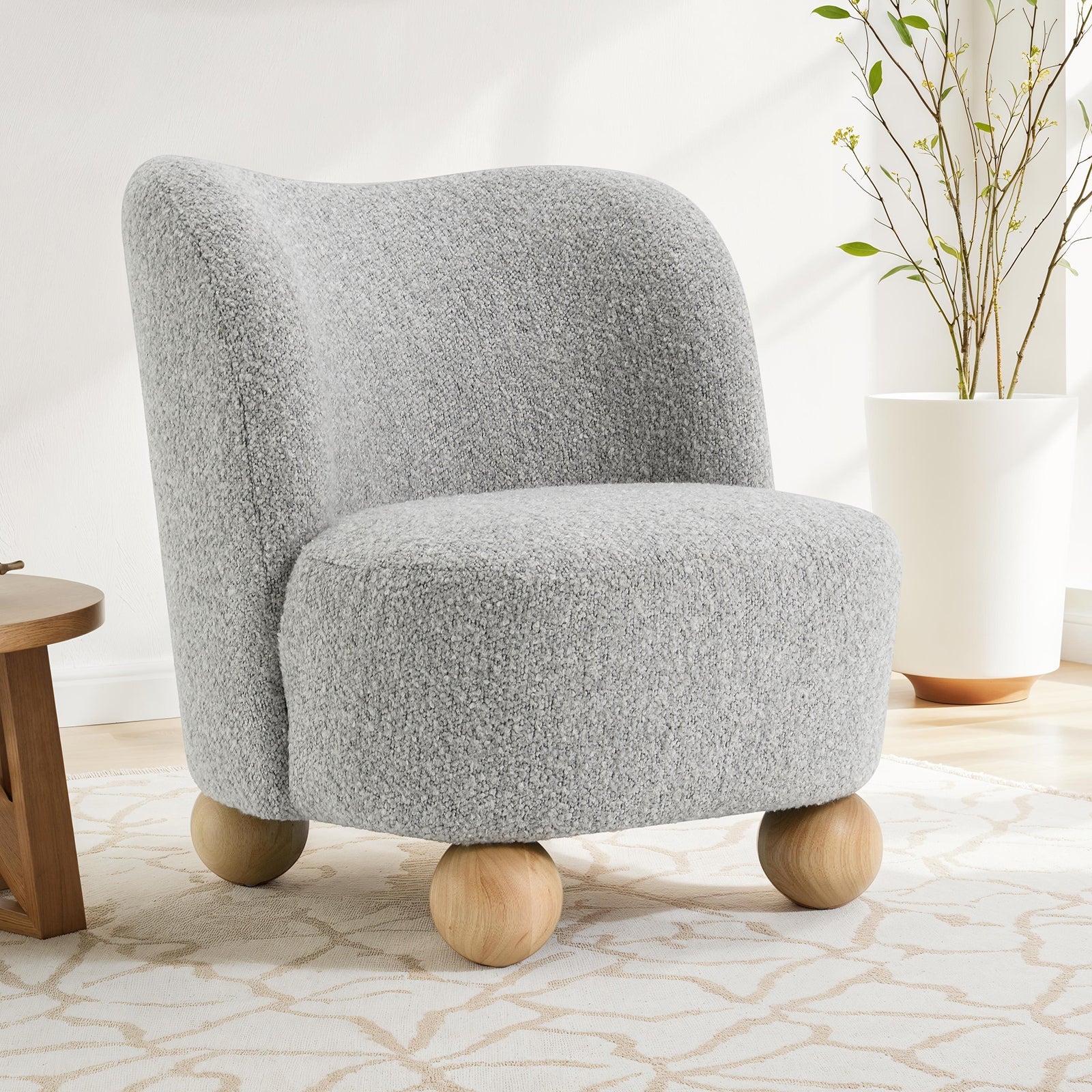 Curve Back Boucle Accent Chair with Ball Feet