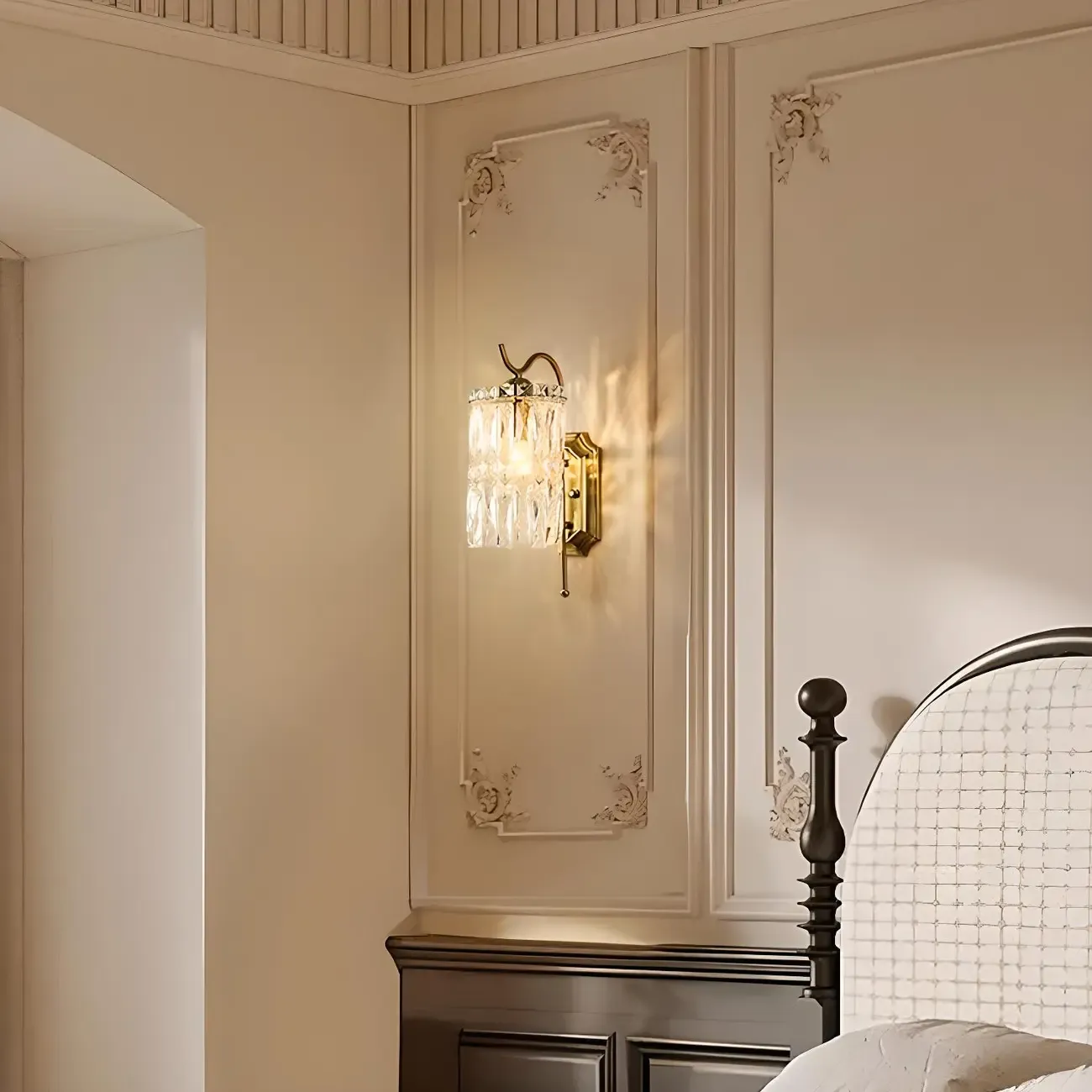 Luxury Golden Gooseneck Cylinder Crystal Wall Sconce