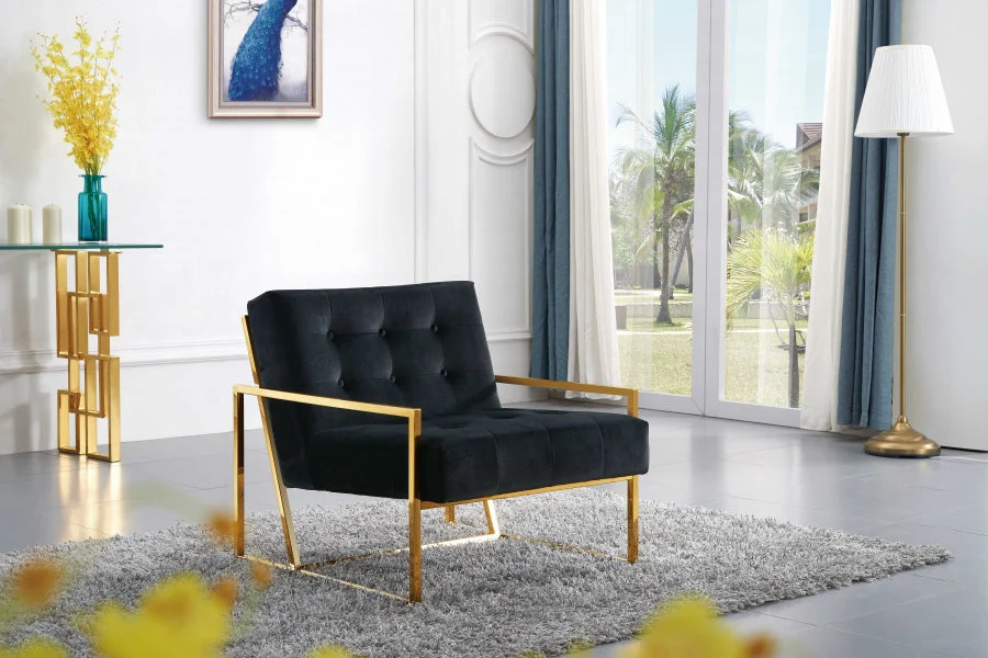 Alex Tufted Velvet Accent Chair with Gold Stainless Steel Base