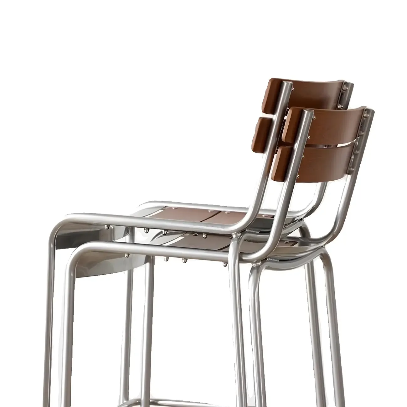 Modern Metal Frame Sleek Wood Back Stackable Bar Stool