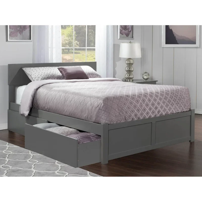 Orlando King Platform Bed with 2 Drawers in Grey