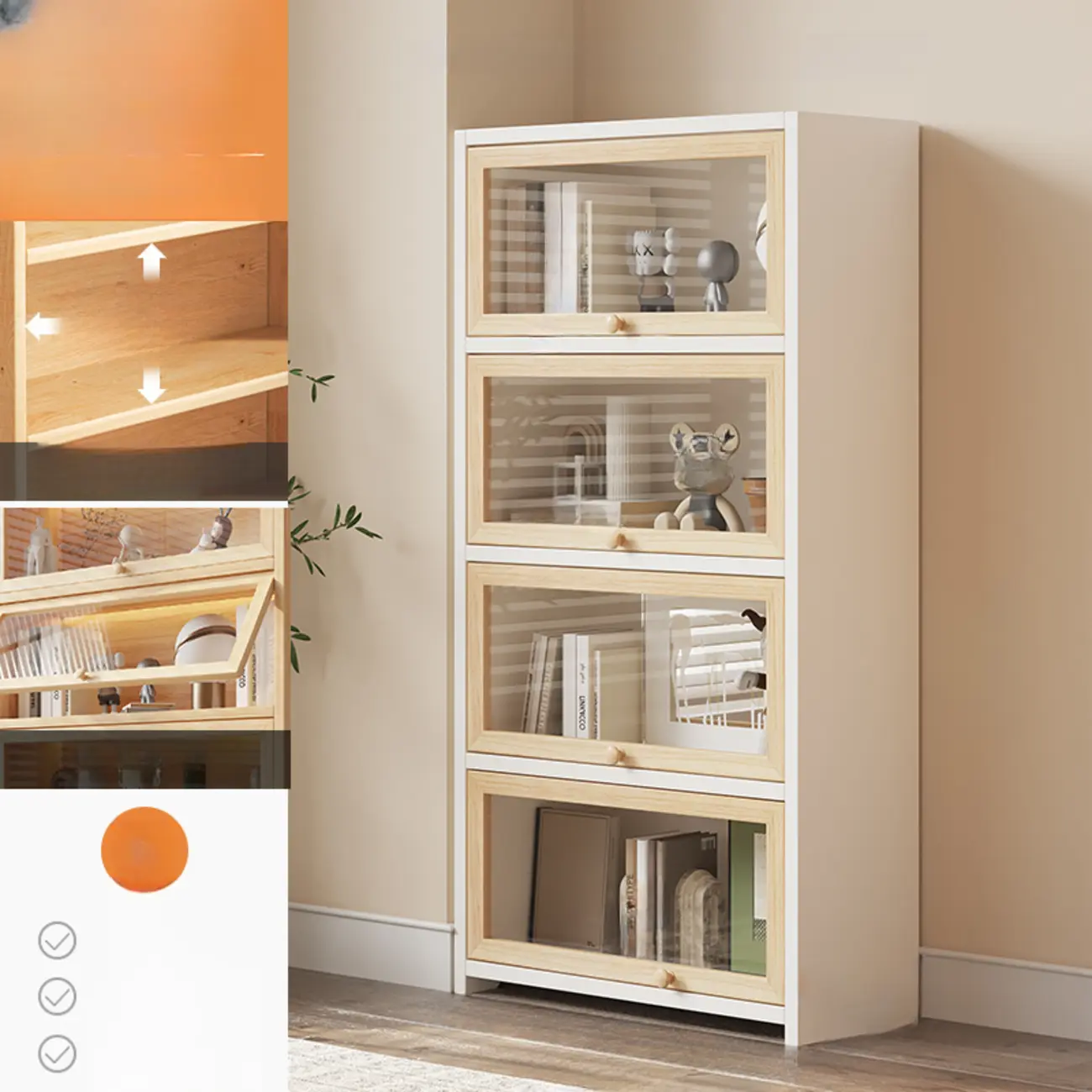 Classic Natural Finish Solid Wood 5-Shelf Display Bookcase