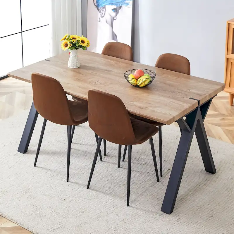 Modern Dining Set with Rectangular Black A-Frame Table & Round Backrest Chairs