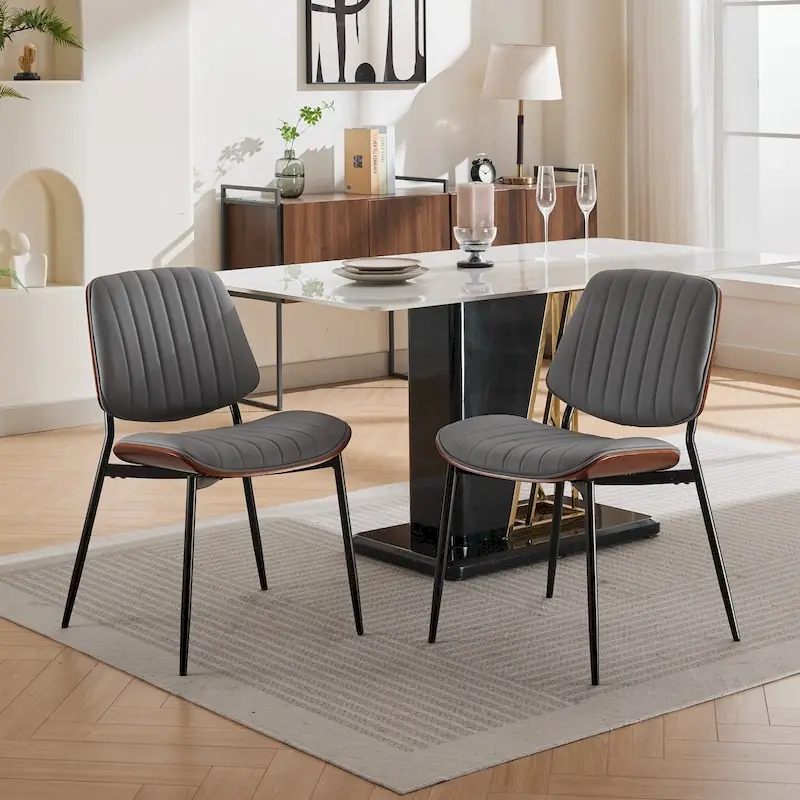GDFStudio Mid Century Modern Armless Upholstered Dining Chairs with Metal Legs