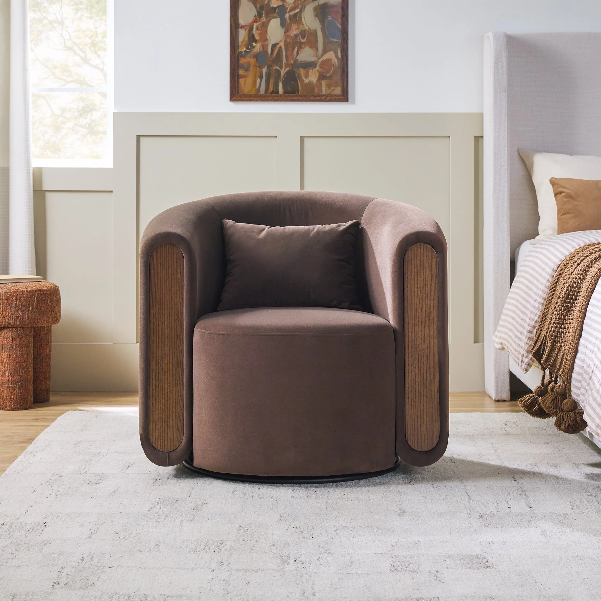 Chantelle Modern Upholstered Swivel Barrel Accent Chair