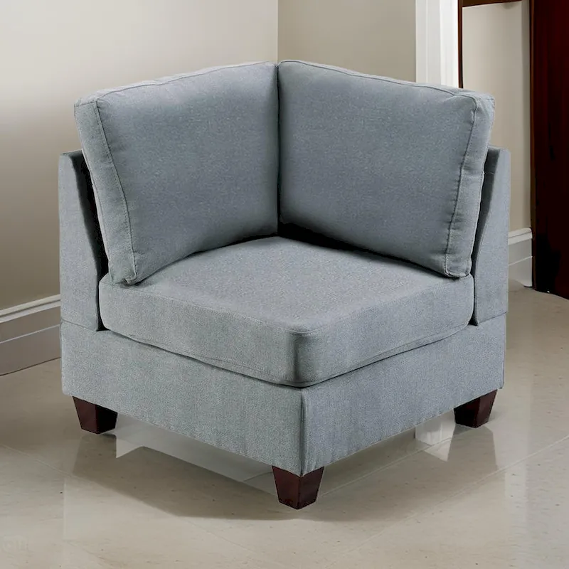 Remy 32 Inch Modular Corner Sofa Chair, Soft Gray Chenille, Solid Wood