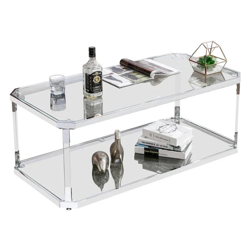 Chrome Coffee Tables Glass Coffee Table with Shelf