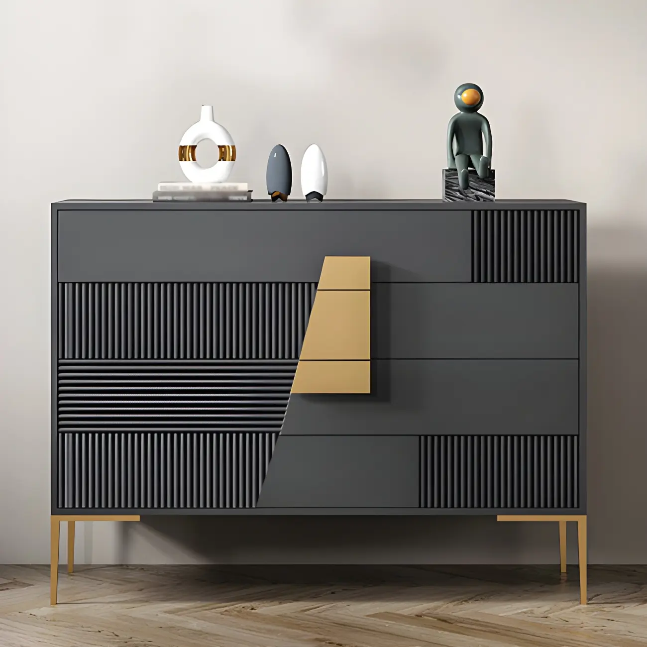 Elegant Wooden Sideboard with Drawers in Green/Grey