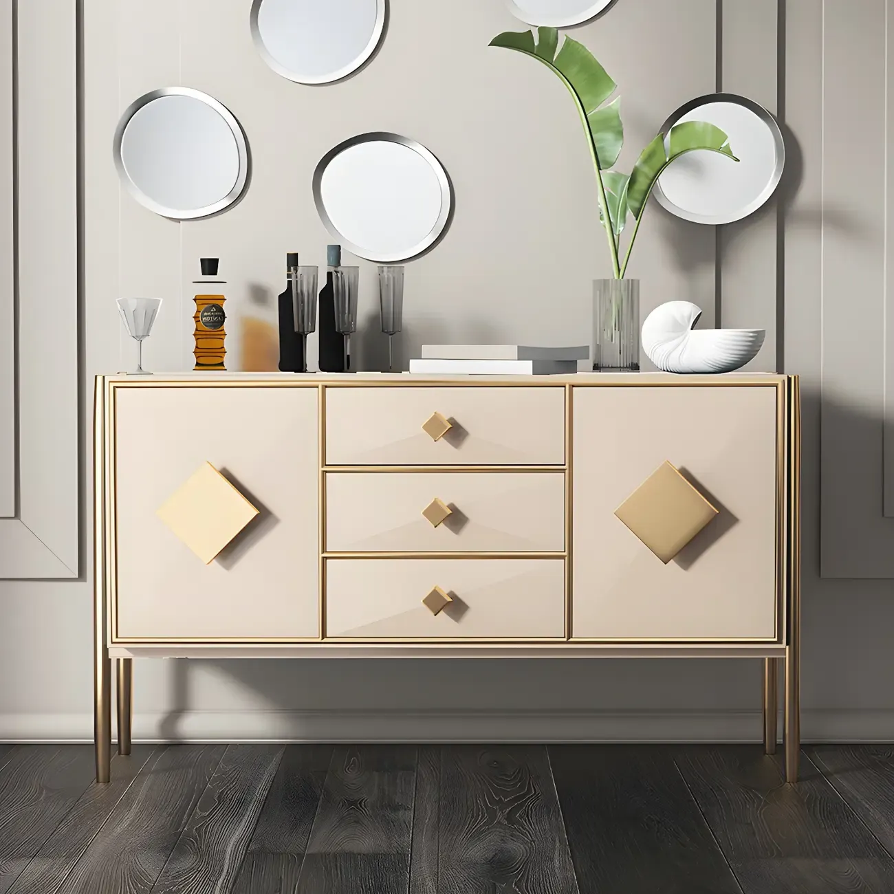 Luxury Wooden Sideboard with 3 Drawers & 2 Cabinets