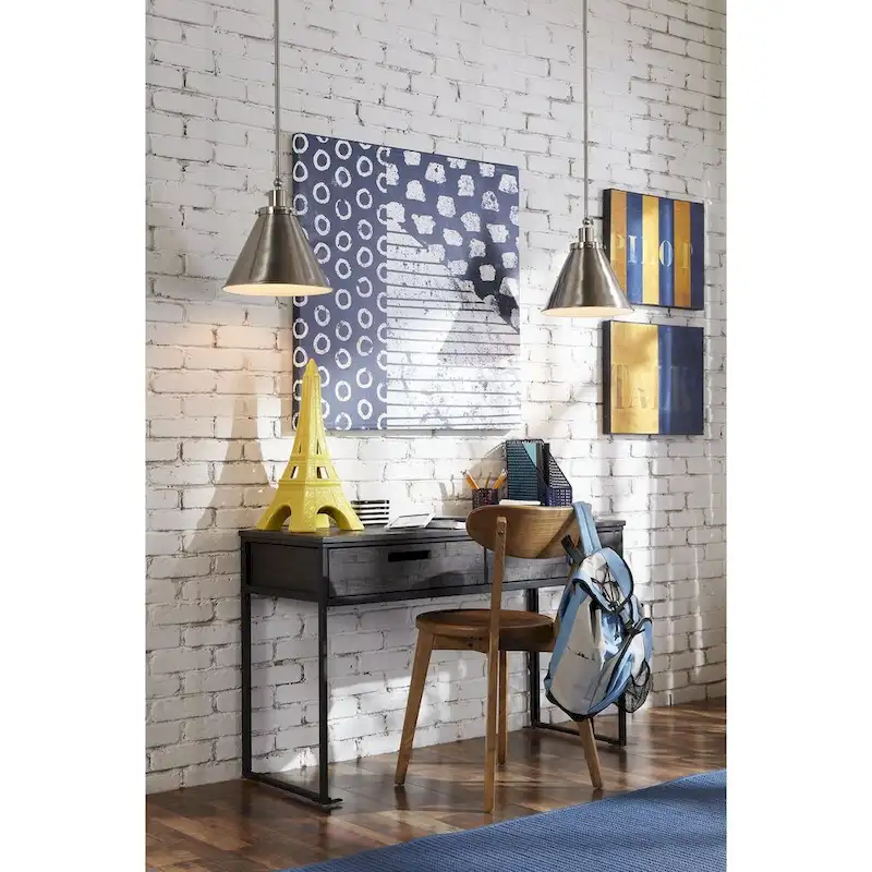 Hinton Collection One-Light Brushed Nickel Hanging Vintage Style Hanging Pendant Light - 12.25 in x 12.25 in x 12.75 in