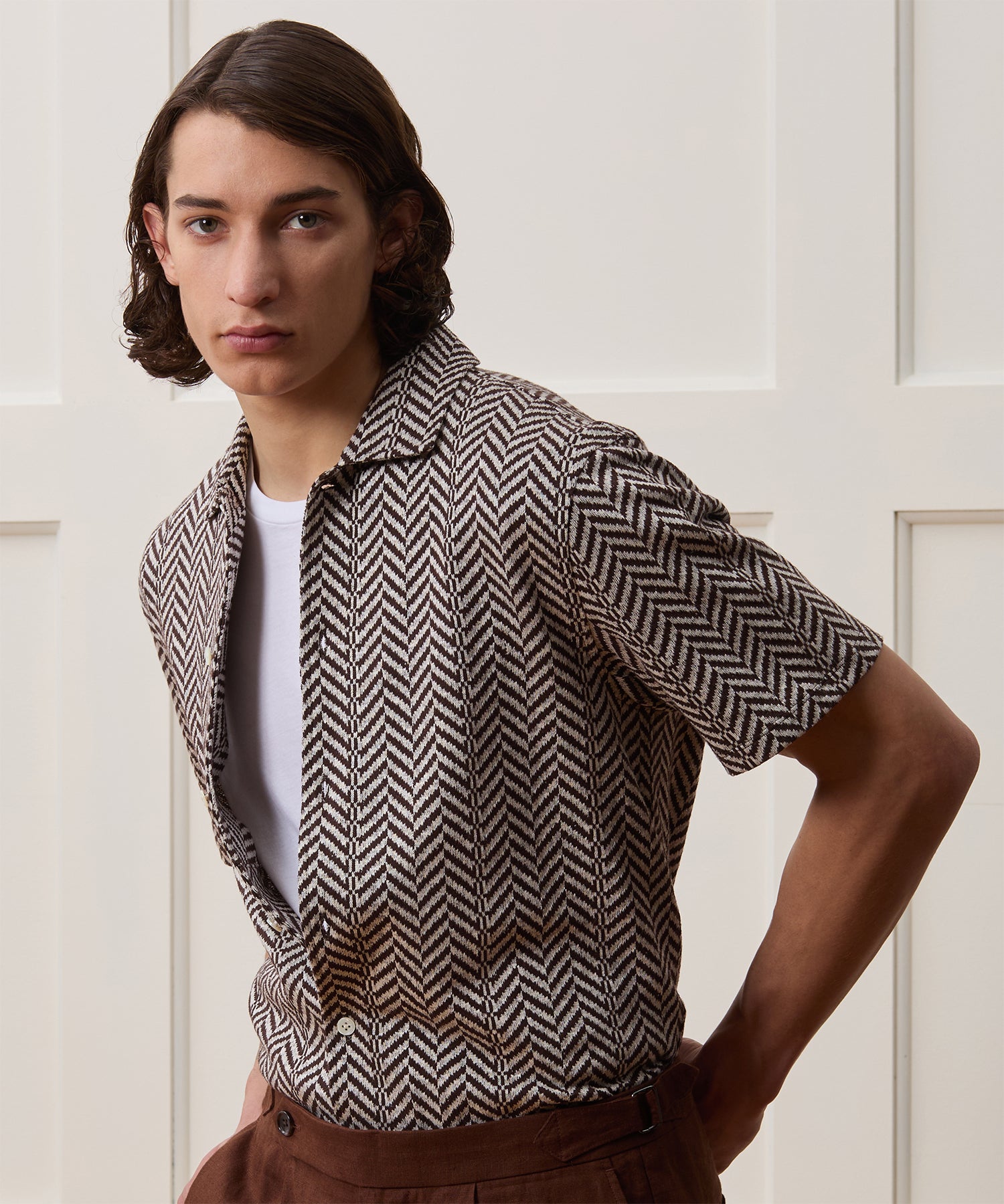 Herringbone Linen-Cotton Polo