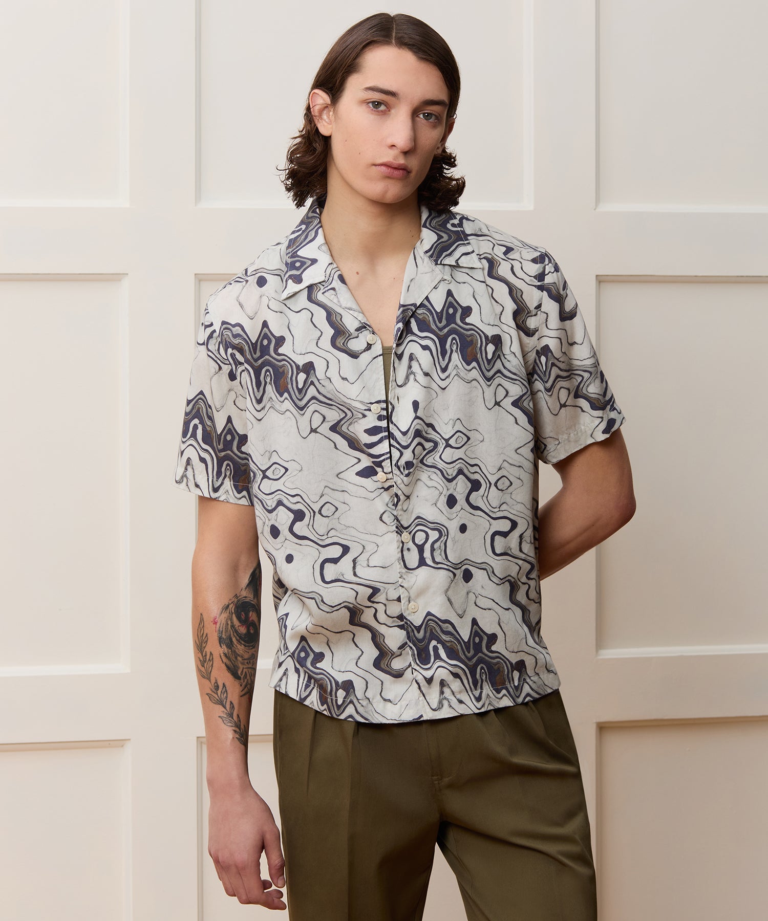 Cropped Rayon Camp Collar Shirt
