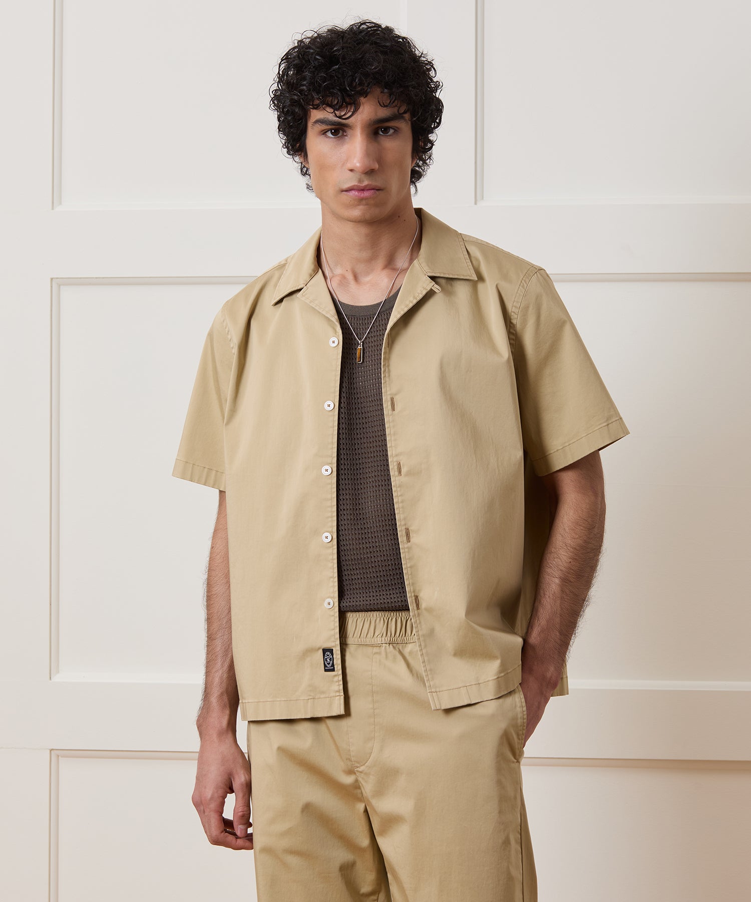 Cropped Poplin Camp Collar Shirt