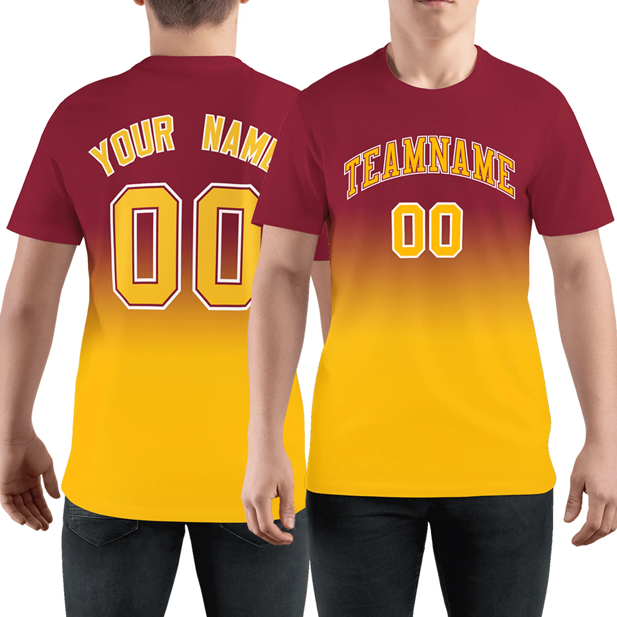 Custom Crimson-Yellow Gradient Fashion Performance T-Shirt