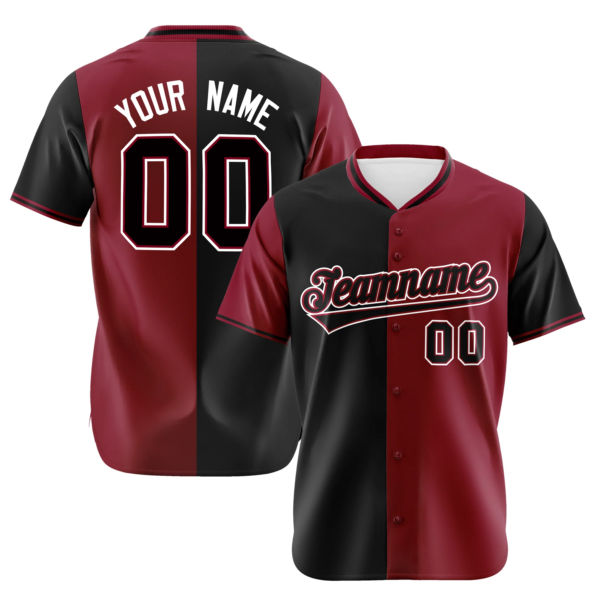 Custom Black Crimson Authentic Split Fashion Baseball Jersey