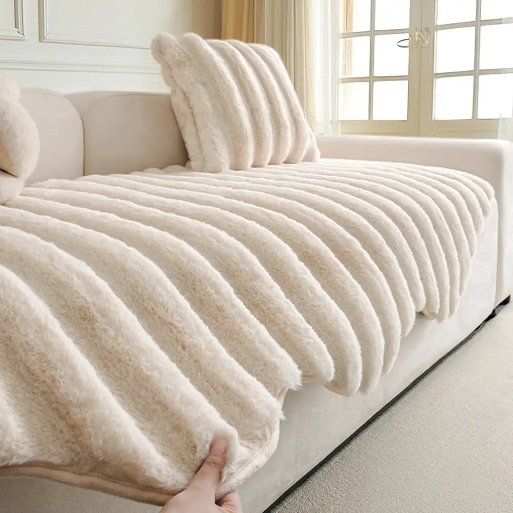Fluffy Comfort Plush Furniture Protection Decorative Couch Cover