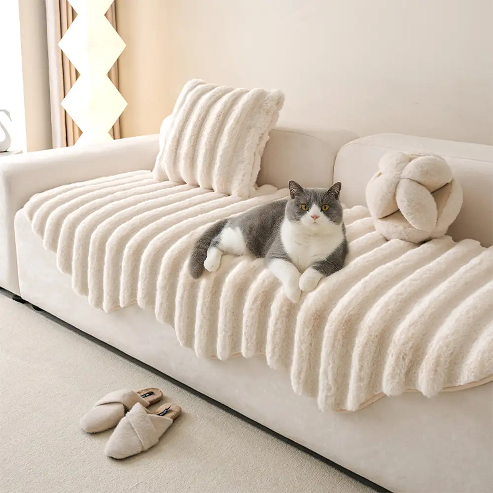 Fluffy Comfort Plush Furniture Protection Decorative Couch Cover