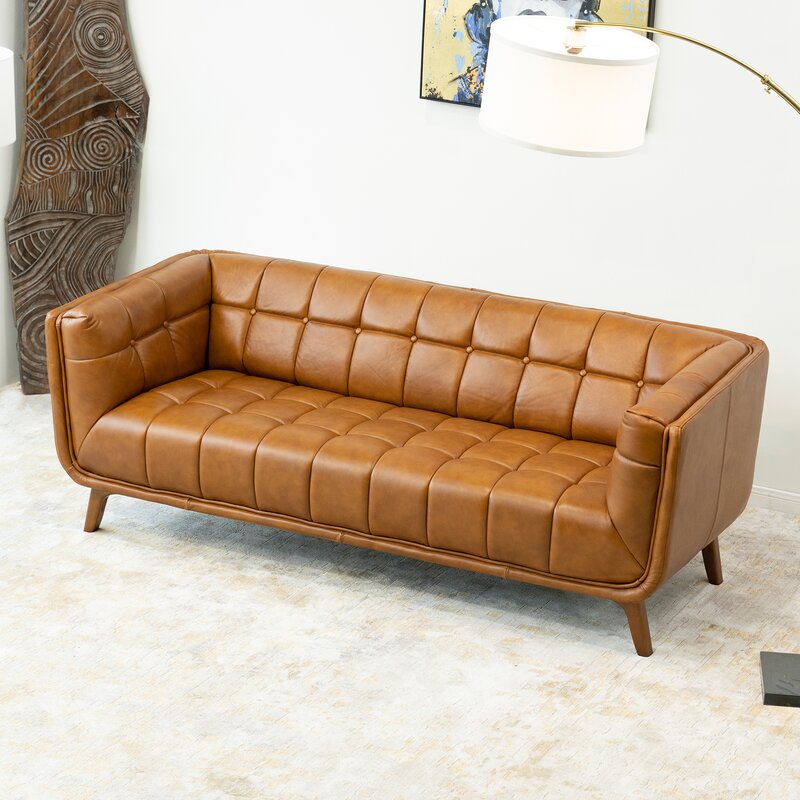 Ardrie 86'' Genuine Leather Flared Arm Sofa