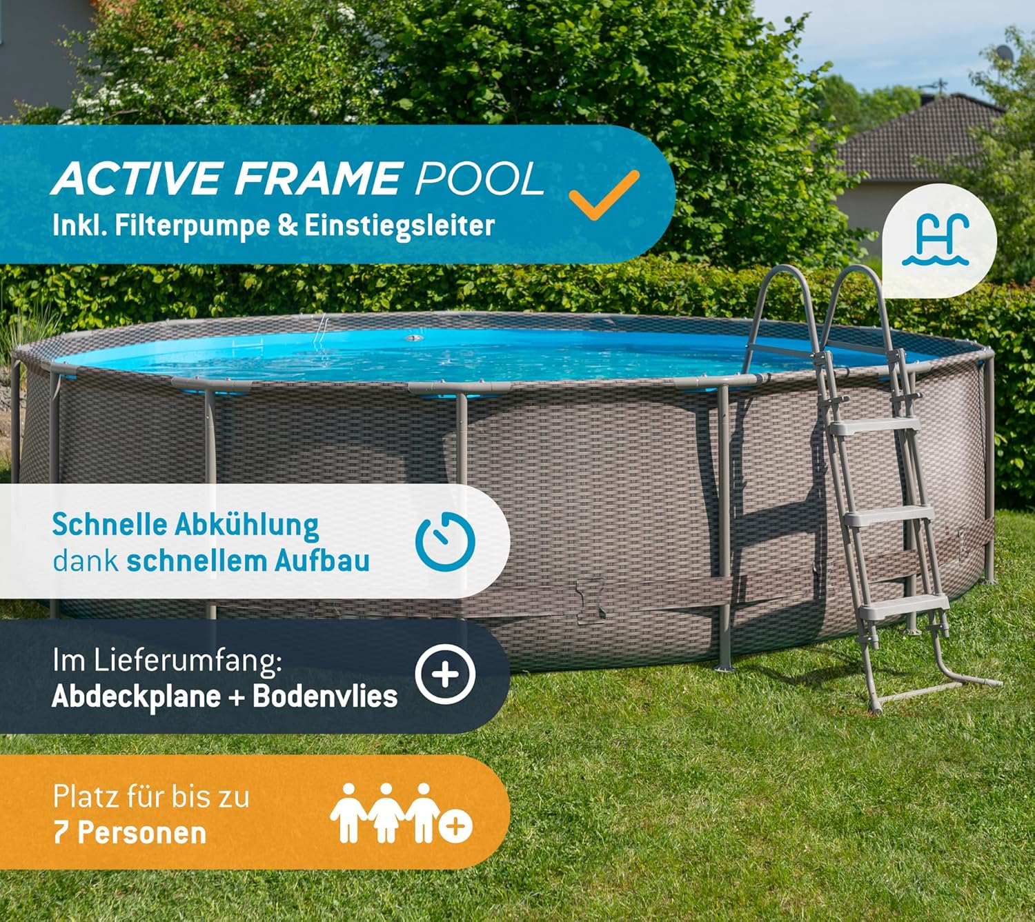 Summer Waves Frame Pool Complete Set. Round. 457 x 106 cm. Brown. Above Ground Pool Set. Garden Pool and Swimming Pool with Filter Pump