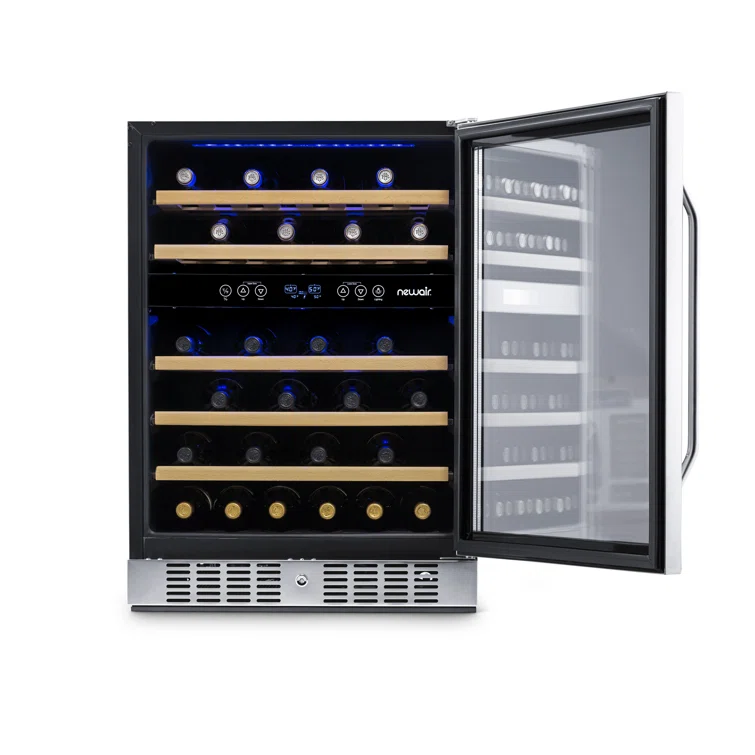 Newair 24 46 Bottle Dual Zone Built-in Wine Refrigerator with Beechwood Shelves and Safety Lock